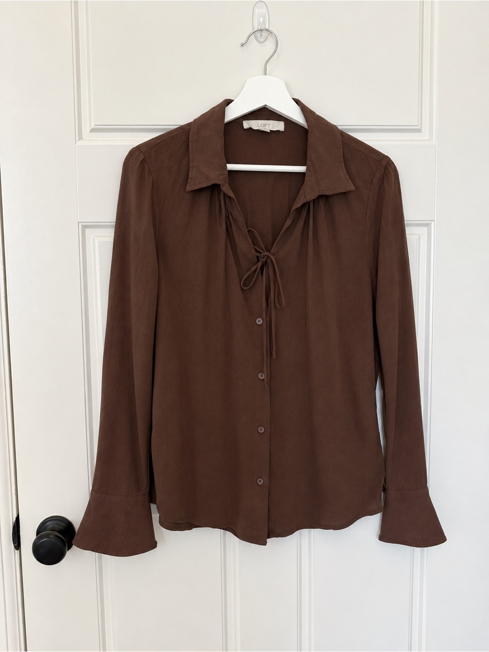 LOFT Brown Espresso Button Down Blouse Bow Ties